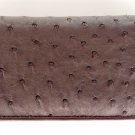 Genuine Real Ostrich Skin Leather Checkbook Travel Long Dark Brown Wallet