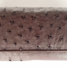 Genuine Real Ostrich Skin Leather Trifold Clutch Long Dark Brown Wallet