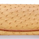Genuine Real Ostrich Skin Leather Trifold Clutch Long Golden Tan Wallet