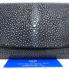 Genuine Real Stingray Skin Leather Trifold Clutch Black Wallet