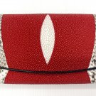 Genuine Real Snake Stingray Skin Leather Trifold Clutch Red Wallet