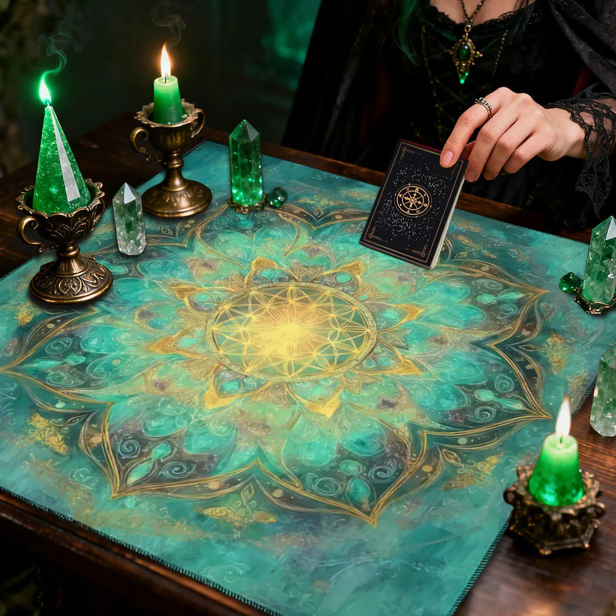 Life Flower Decorated Tarot Tablecloth&iuml;&raquo;&iquest;  Altar Astrology Ritual Cloth