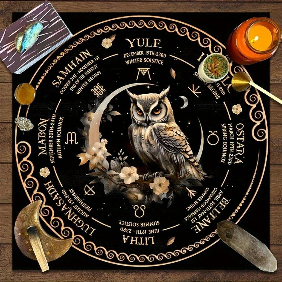 Tarot Tablecloth  Astrology Wheel & Owl Design