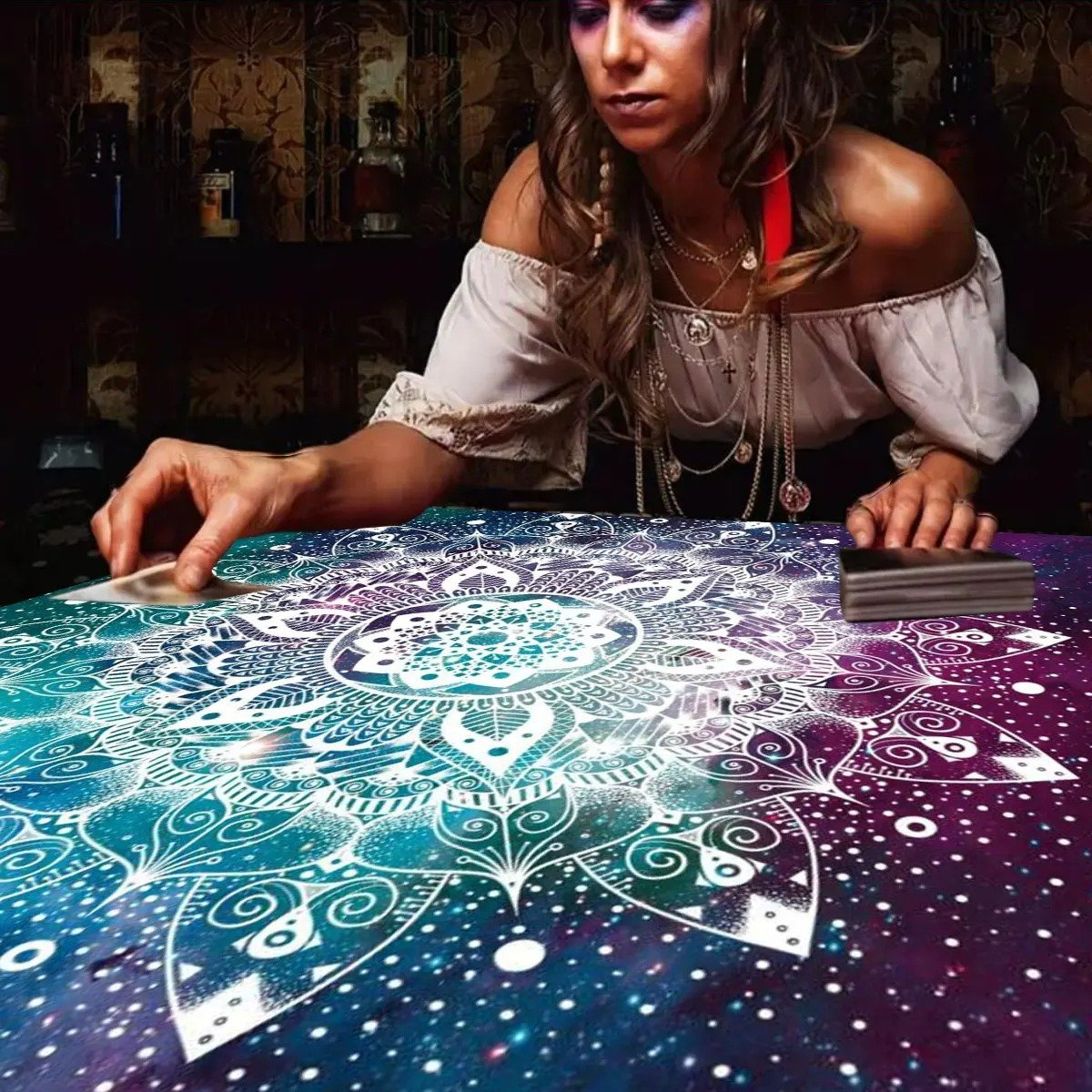 Blue Mandatura Tarot Card Tablecloth  Altar Decorations Cloth