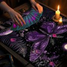 Mystical Purple Butterfly Tarot Tablecloth  Altar Cloth with Moonlight Mushrooms & Plants