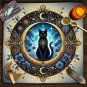 Esoteric Black Cat Tarot Tablecloth Star Moon Waterproof Dining Table Decor