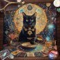 Esoteric Black Cat Tarot Tablecloth Star Moon Waterproof Dining Table Decor