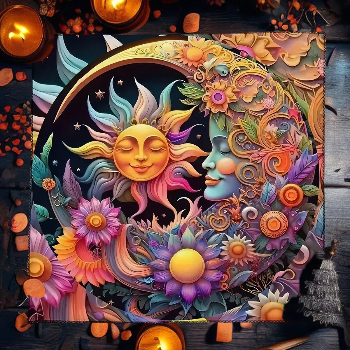 Mystical Sun & Moon Phoenix Tarot Tablecloth &acirc;�� Ice and Fire Phoenix Altar Cloth