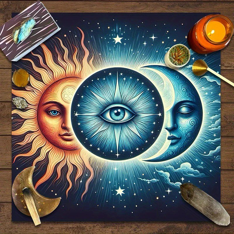 VIKAMA Sun & Moon Tarot Tablecloth &acirc;�� Black Floral Altar Cloth for Tarot Divination,