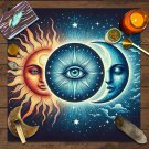 VIKAMA Sun & Moon Tarot Tablecloth – Black Floral Altar Cloth for Tarot Divination,