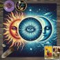 VIKAMA Sun & Moon Tarot Tablecloth – Black Floral Altar Cloth for Tarot Divination,