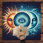 VIKAMA Sun & Moon Tarot Tablecloth – Black Floral Altar Cloth for Tarot Divination,