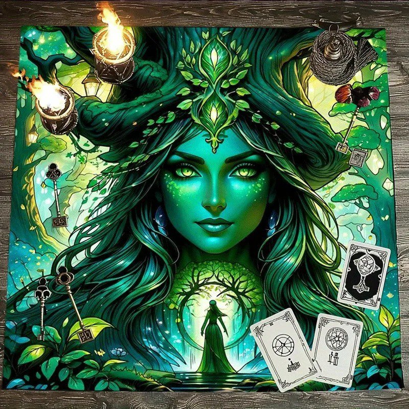 VIKAMA Enchanted Forest Tarot Tablecloth &acirc;�� Waterproof Fairy Goddess Altar
