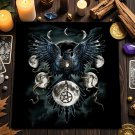 Crow & Moon Phase Tarot Tablecloth – Star Divination Altar Cloth for Runes