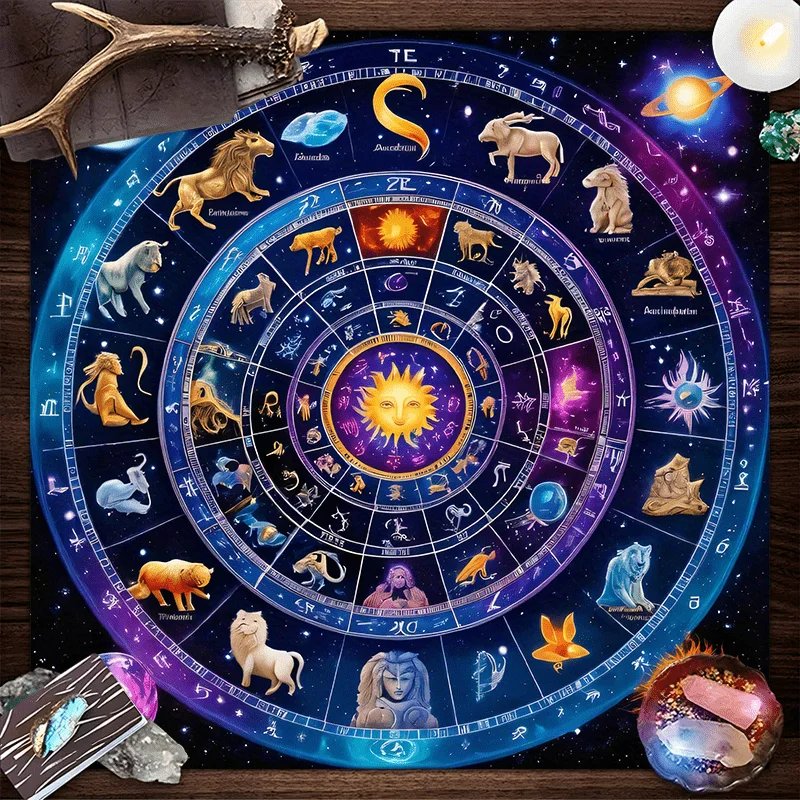 VIKAMA Astrological Magic Tablecloth &acirc;�� Glowing Sun & Twelve Zodiac Signs