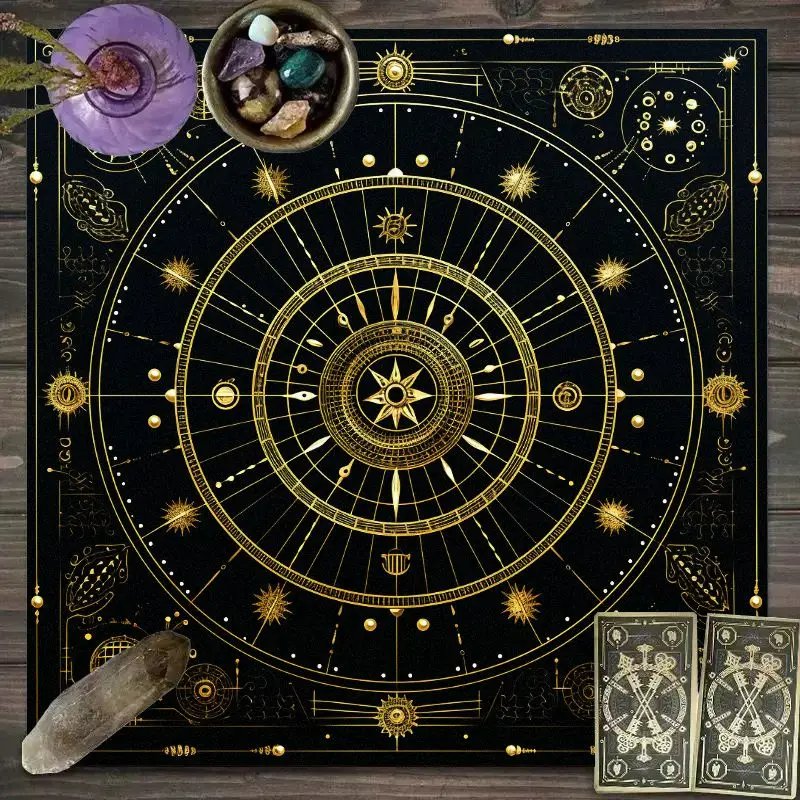 VIKAMA Astrological Energy Tablecloth &acirc;�� Black & Gold Planets Waterproof