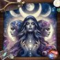 Purple Crystal Moon Tarot Tablecloth – Witch Altar Cloth with Starry Sky Design