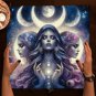 Purple Crystal Moon Tarot Tablecloth – Witch Altar Cloth with Starry Sky Design