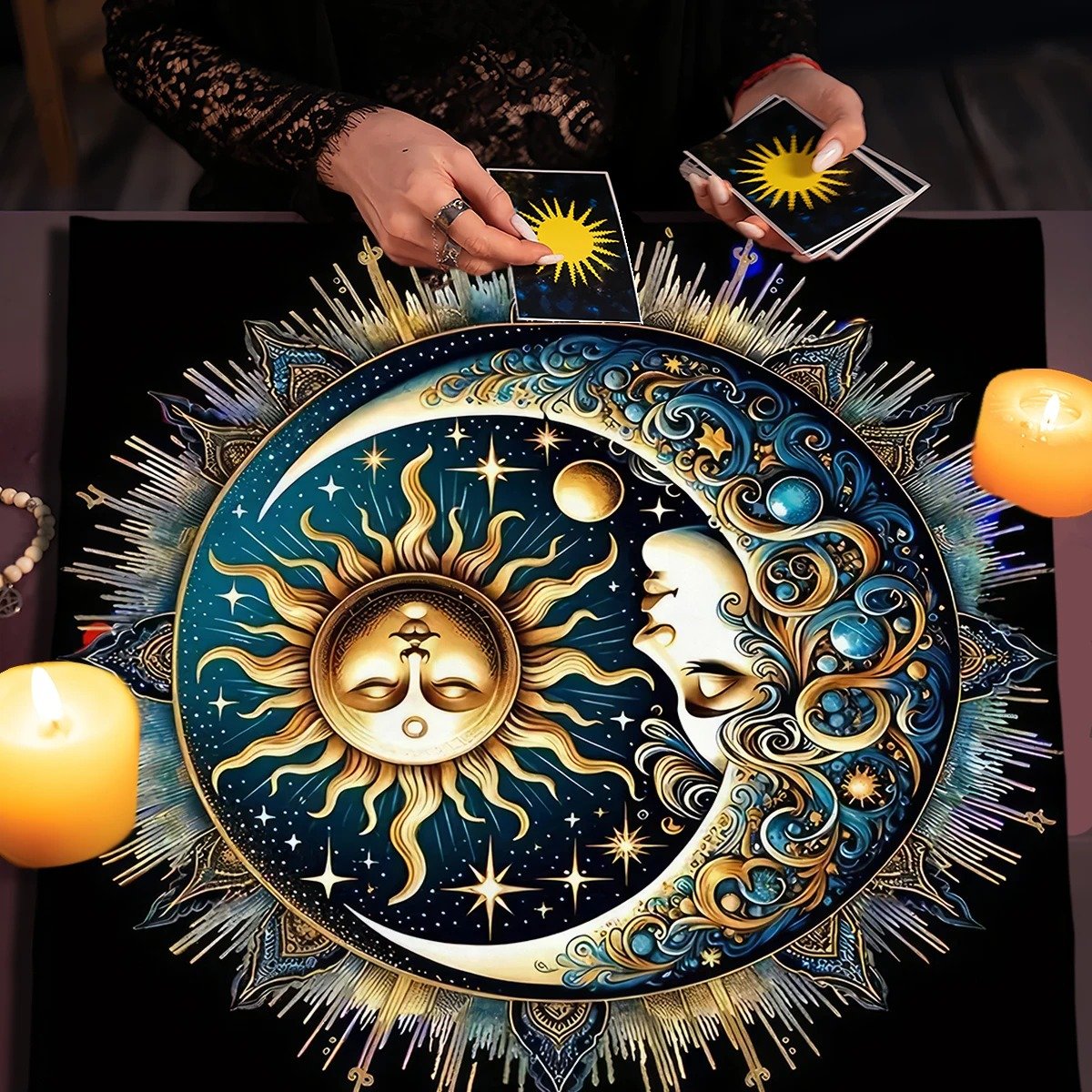 Sun & Moon Tarot Tablecloth &acirc;�� Pagan Altar Cloth for Divination