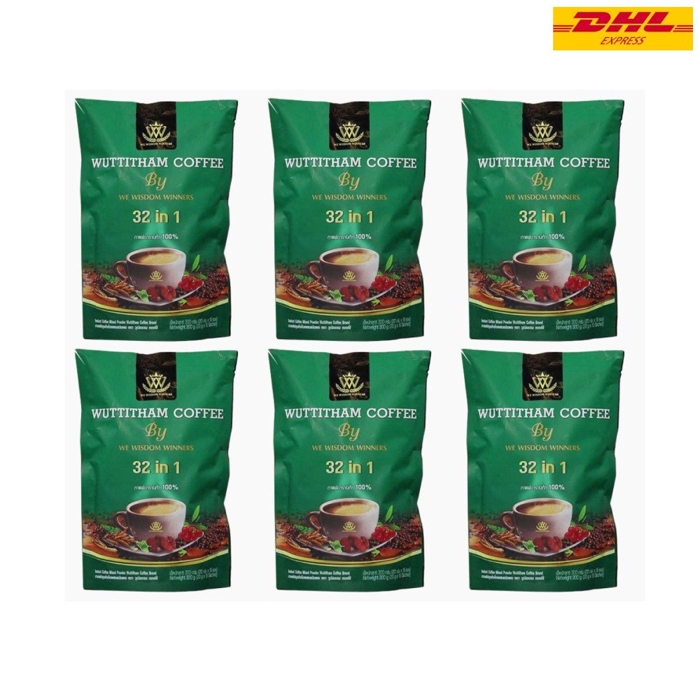 6x Wuttitham Coffee Instant Herbs Mixed 32 in 1 Health Weight Cont