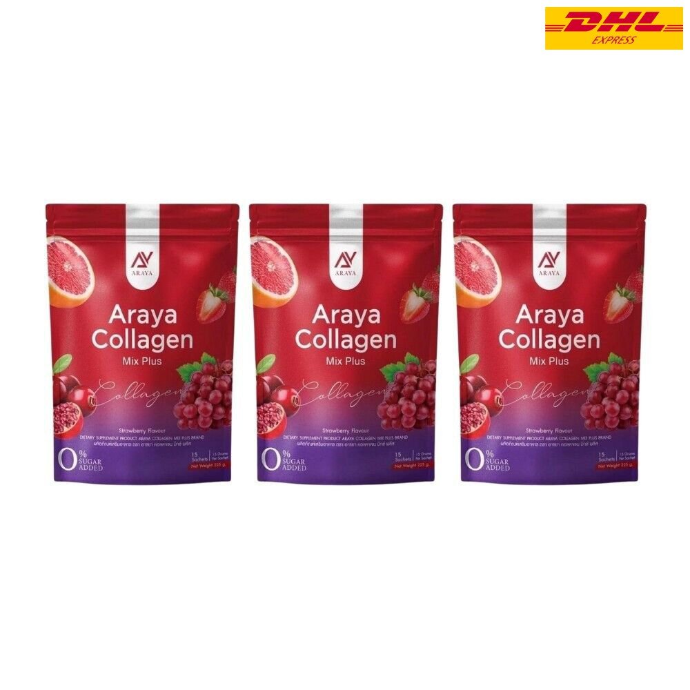 3x ARAYA Collagen Mix Plus Powder Supplement Brightening Skin Strawberry