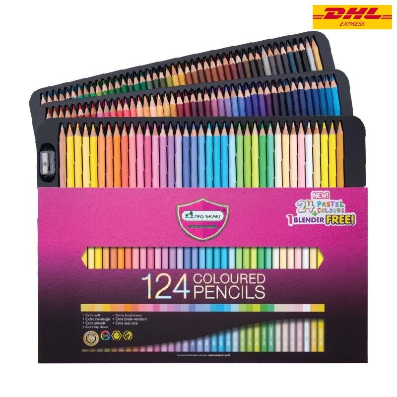 124 Colored Master Art Pencil Sets Kids and Children Painting Drawing
