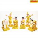 Set Mini Doll Shrine Spirit House Altar Thai Buddha Resin Gold Wri