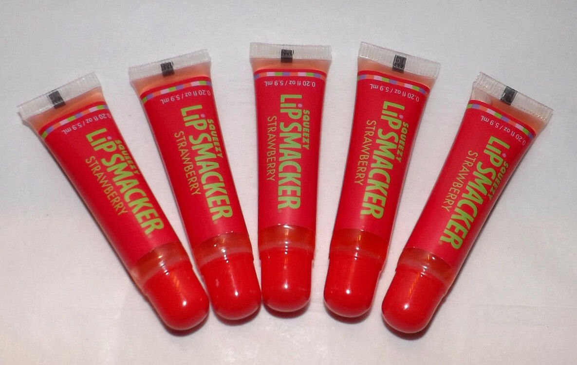 5 X Lip Smacker Lip Gloss ~ Strawberry Squeezy Squeeze ~ Lot Of 5 Bonne Bell 