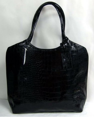 NEIMAN MARCUS Tote BLACK CROC DESIGN Lined HTF Purse Bag