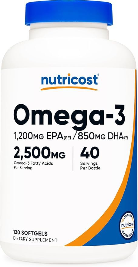 Nutricost Omega 3 Fish Oil - 2500MG, 120 Softgels (40 Serv) - Fish Oil, Wild Caught! 1200mg EPA