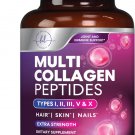 Collagen Peptides Pills 1000mg Hydrolyzed Anti Aging Capsules Types I,II,III,V,X