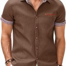 COOFANDY Men's Casual Short Sleeve Button Down Dress Shirt Plaid Collar Sizes Medium