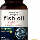 Omega 3 Fish Oil 4,200mg, 180 Burpless Softgels, Highly Purified EPA 1,200mg & DHA 900mg