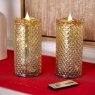 Set of 2 (8") Lit Diamond Design Candles w/ Remote by Valerie < Color: Gold  >