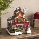 Illuminated Barn with Truck and Snowman by Valerie