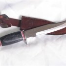 Hunting Knife 12" w/Leather Sheath-Blk PakkaWood Handle