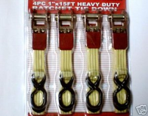 4pc 1'' X 15' Heavy Duty Ratchet Strap Tie Down