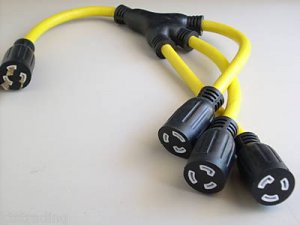 2' long 1Male Twist Lock Extension Cord w/ 3Female Twist Lock