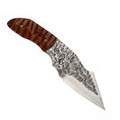 Hunting Knife Damascus Steel Folding Blade Leather Sheath