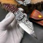 Hunting Knife Damascus Steel Folding Blade Leather Sheath