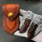 Hunting Knife Damascus Steel Folding Blade Leather Sheath