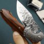Hunting Knife VG10 Damascus Steel Folding Blade Leather Scabbard Collectible Knife