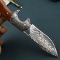 Hunting Knife VG10 Damascus Steel Folding Blade Leather Scabbard Collectible Knife