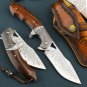 Hunting Knife VG10 Damascus Steel Folding Blade Leather Scabbard Collectible Knife