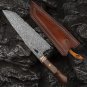 New Handmade Damascus Chef Knife 8.5 Inch Home Kitchen Tool Leather Sheath