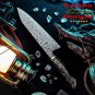 Japanese Damascus Kiritsuke Knife Chef Kitchen Sashimi Tool Gold Foil Design NEW