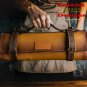 Knife Roll Storage Bag Handmade Cow Leather 6 Slots Zipper Pouch Shoulder Strape