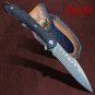 Hunting Knife Damascus Folding Blade Outdoor Travel BBQ Tool Leather Scabbard