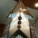 Rare Vintage Art Deco Triangle Brass Chandelier – Antique Glass Rod Light Lamp Rare Vintage Art Deco Triangle Brass Chandelier – Antique Glass Rod Light Lamp