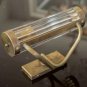 Vintage Mid Century Modern Brass Picture Light Glass Rod Shade Curved Arm Lamp